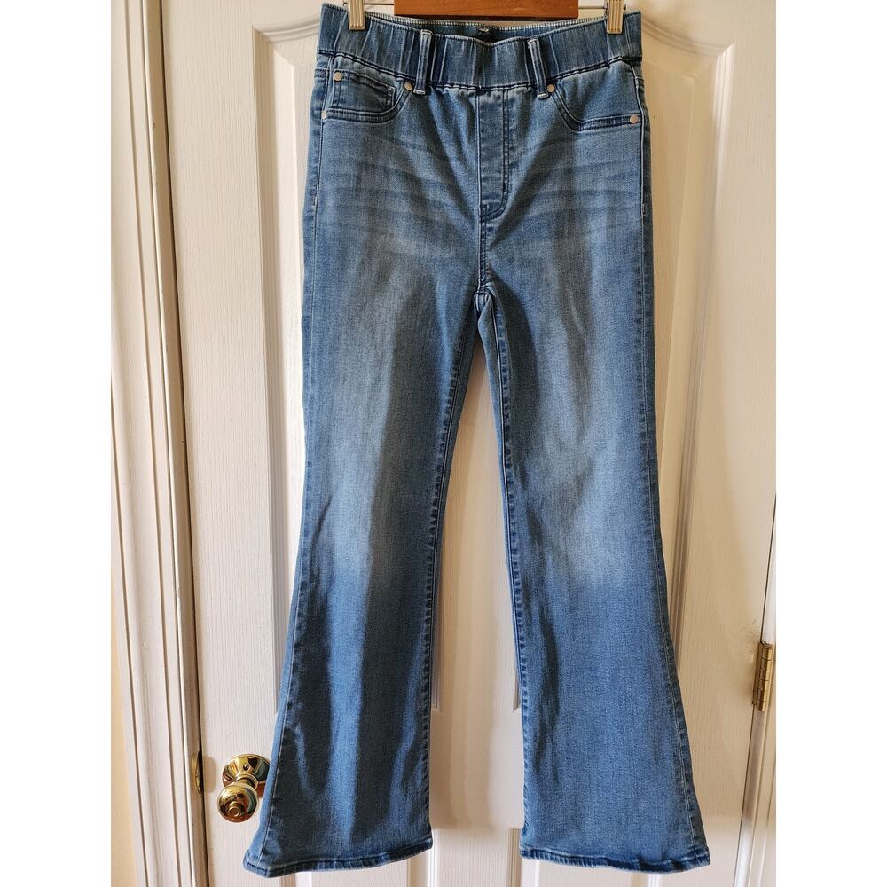Quince Nina Pull-On Stretch Flare Jeans Small Laguna Blue Boho Chic 70s Inspired